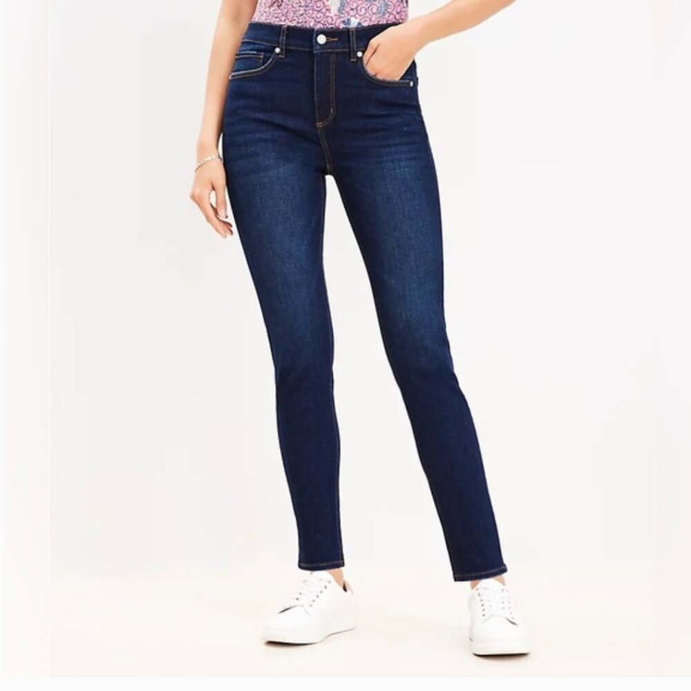 LOFT Skinny Crop Mid Rise Regular Fit Dark Wash Jeans Size 6/28 NEW NWT